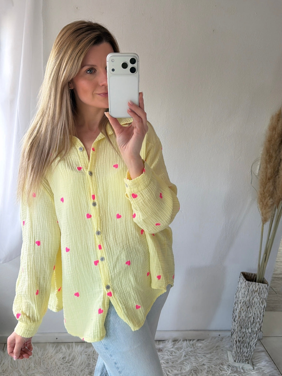 Musselin Bluse Oversize Herzchen