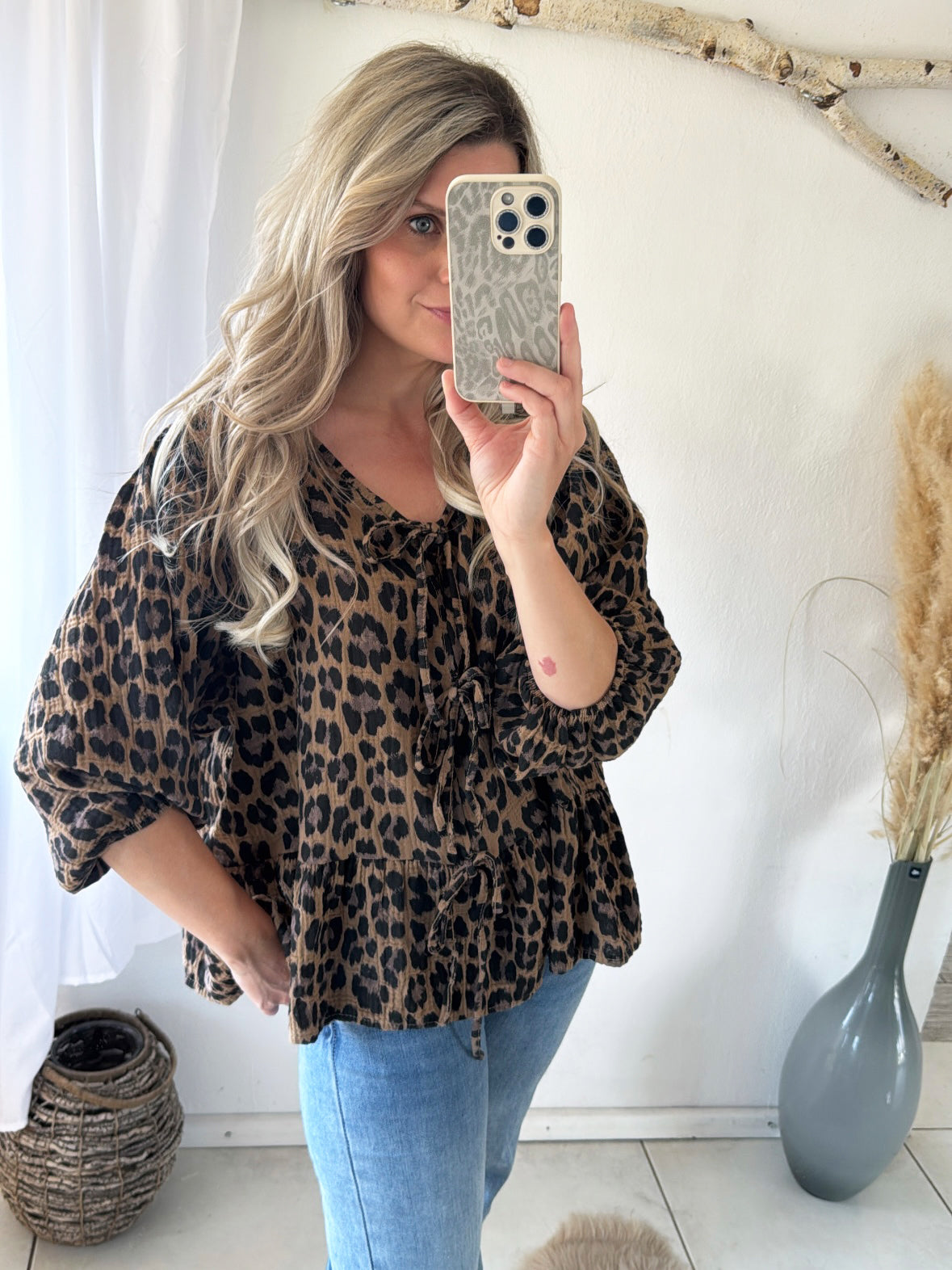 Musselin Bluse mit Schleifchen Leo