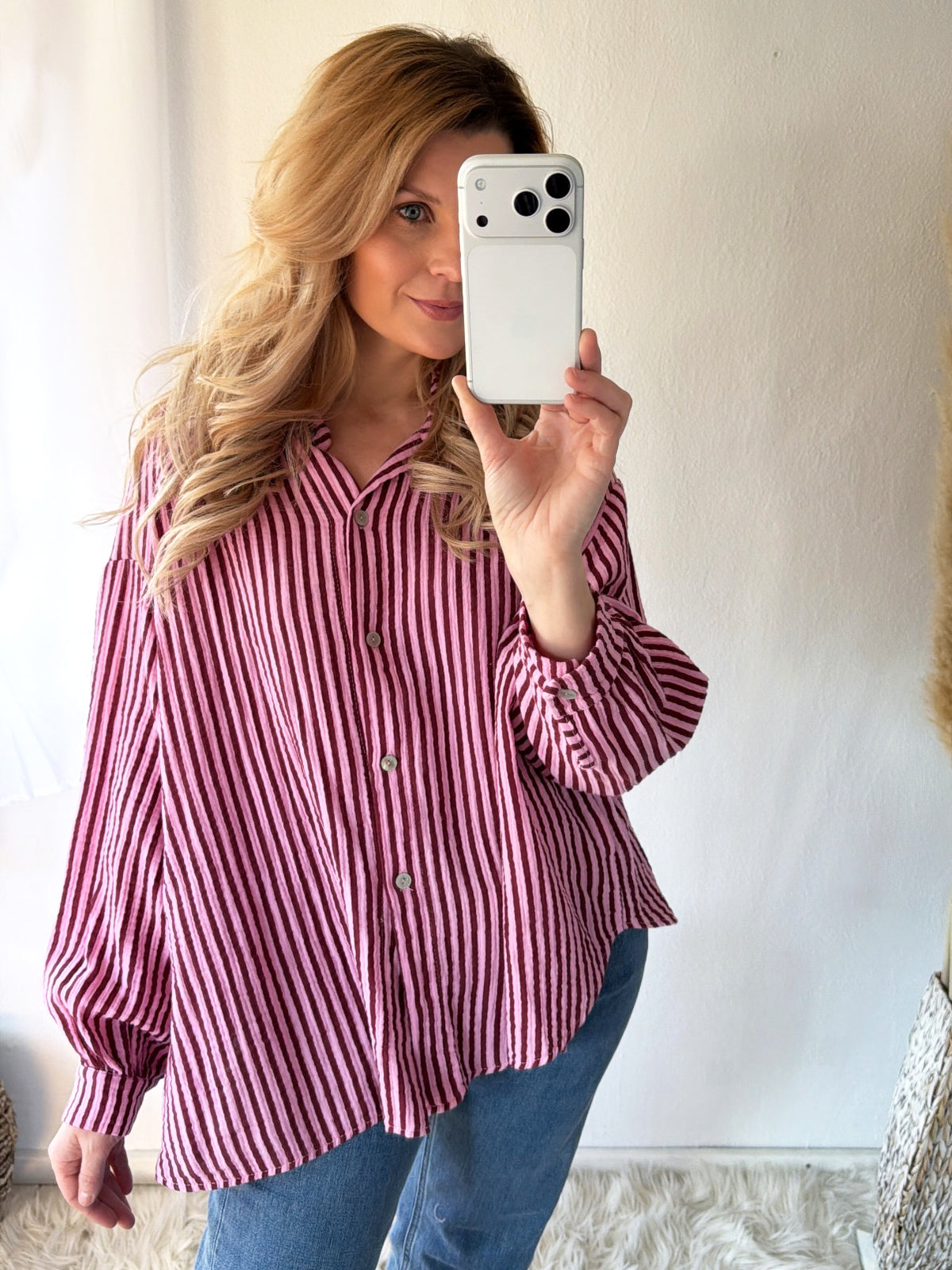 Musselin Bluse Oversize Soft Stripes