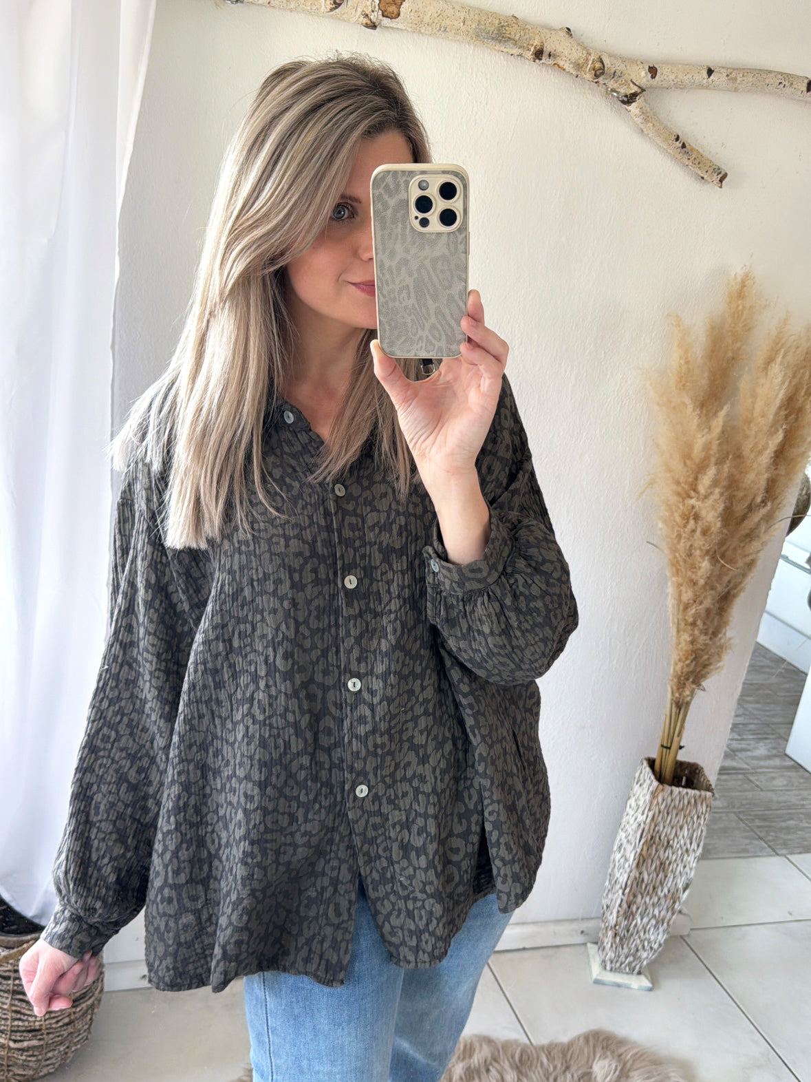 Musselin Bluse Oversize Soft Leo