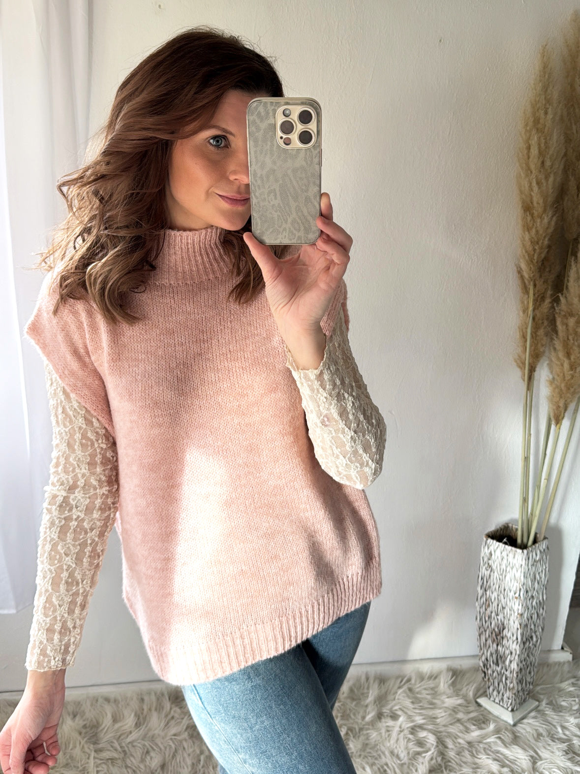 2tlg. Pullunder & Spitzen-Longsleeve