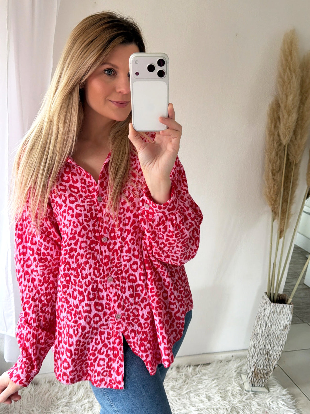 Musselin Bluse Oversize Soft Leo