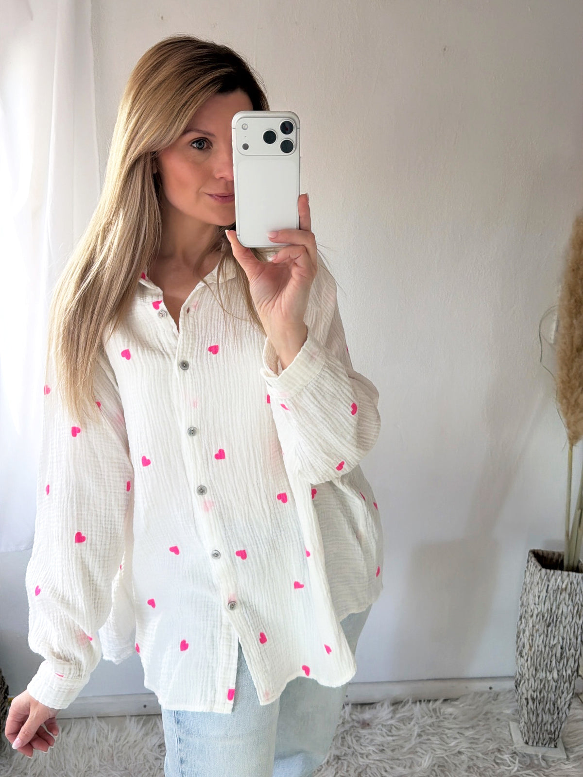 Musselin Bluse Oversize Herzchen