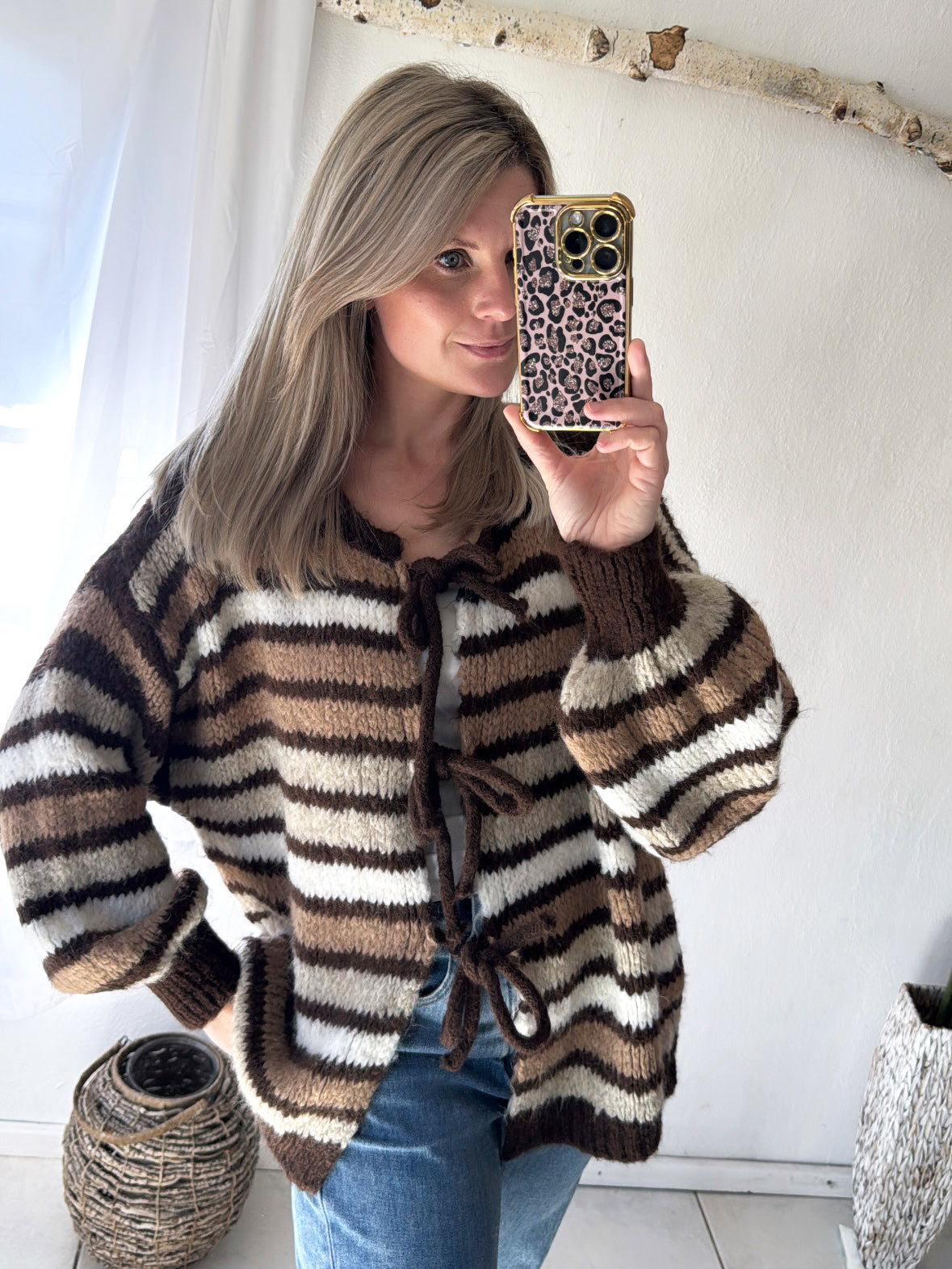 Cardigan Cozy Bow Stripes
