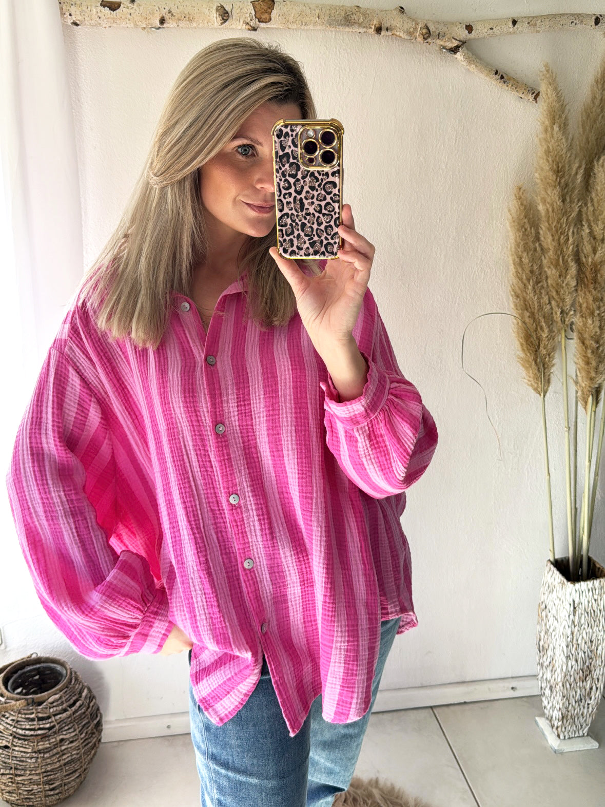 Musselin Bluse Block Stripes