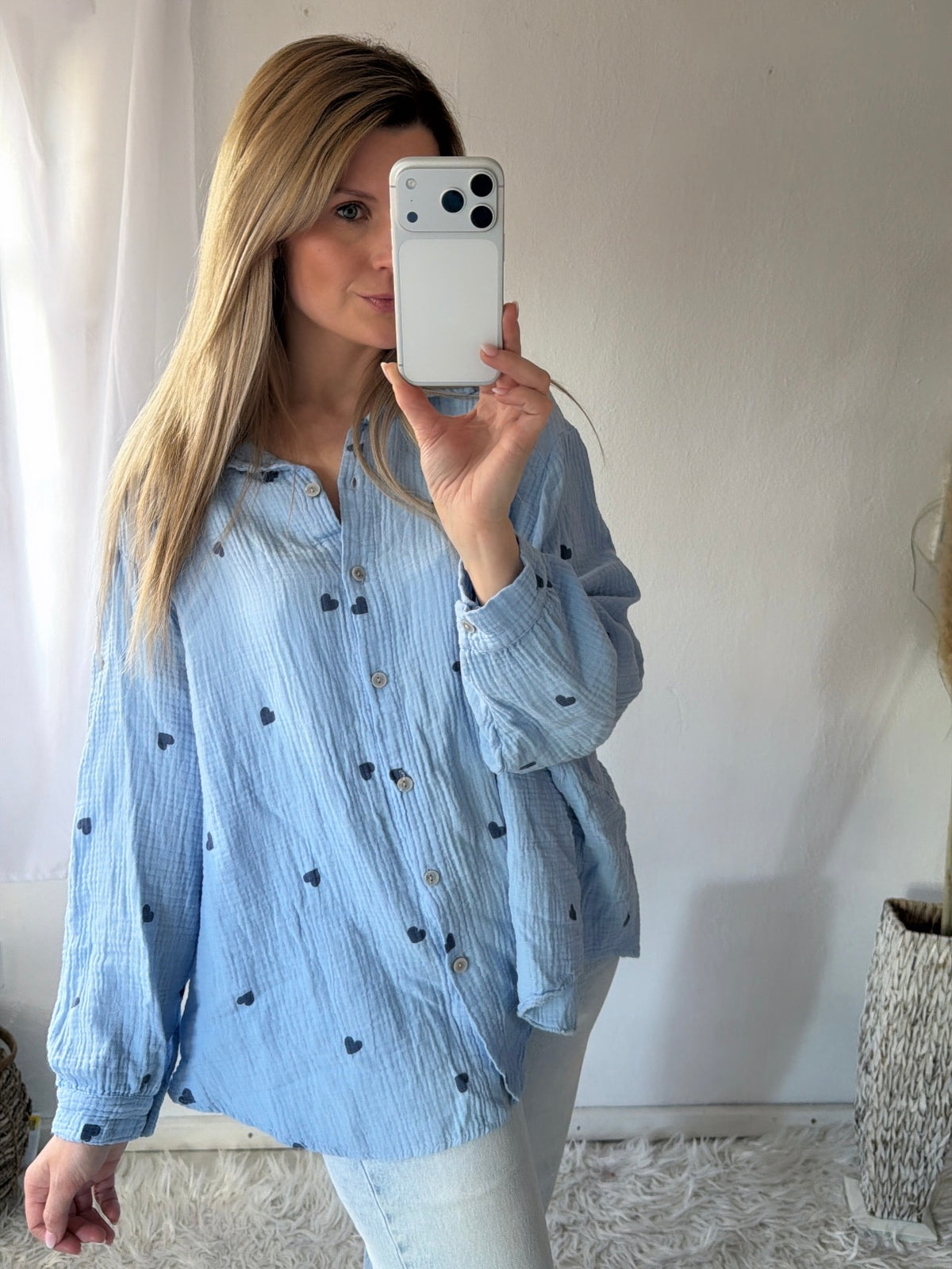 Musselin Bluse Oversize Herzchen