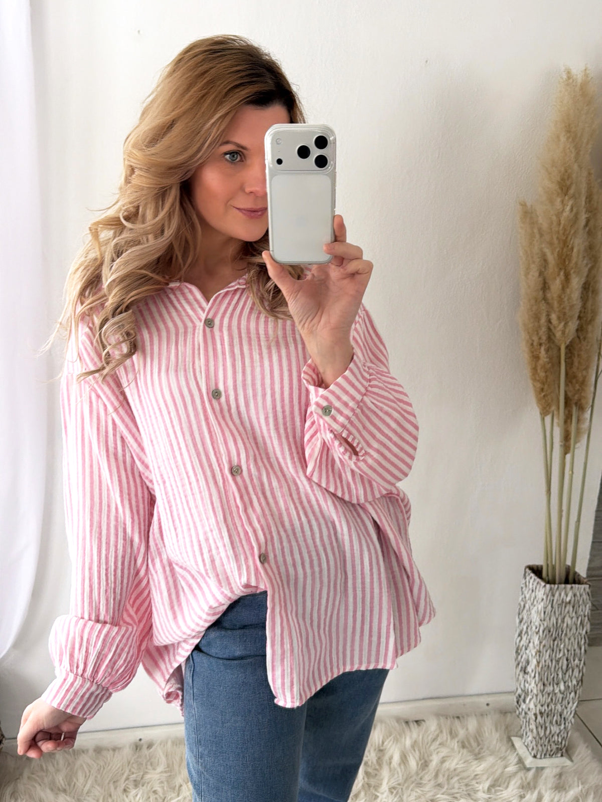 Musselin Bluse Oversize Soft Stripes
