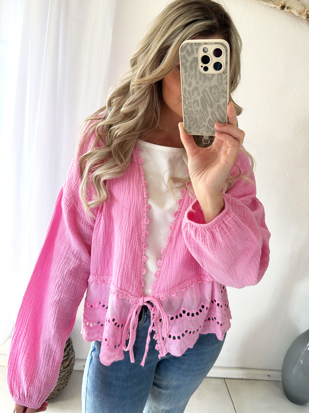 Musselin Bluse mit Lochstickerei