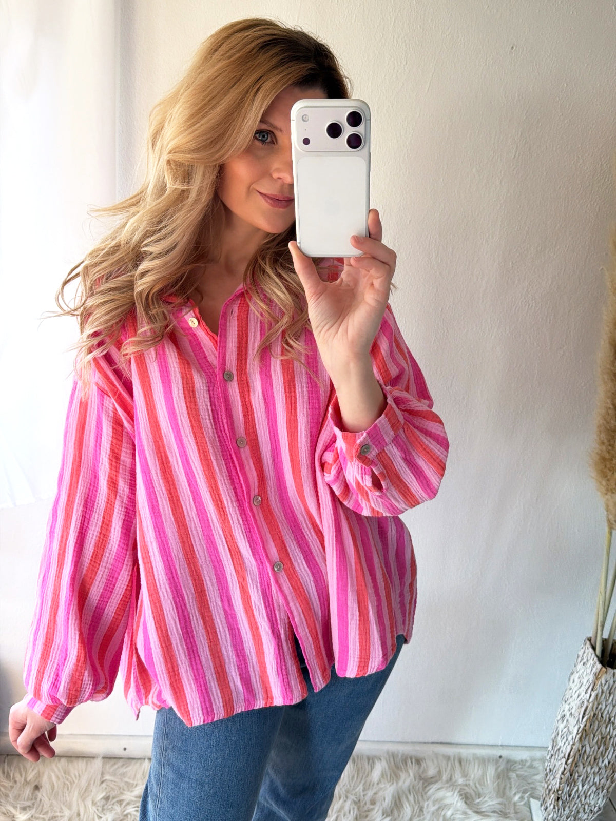 Musselin Bluse Oversize Candy Crush
