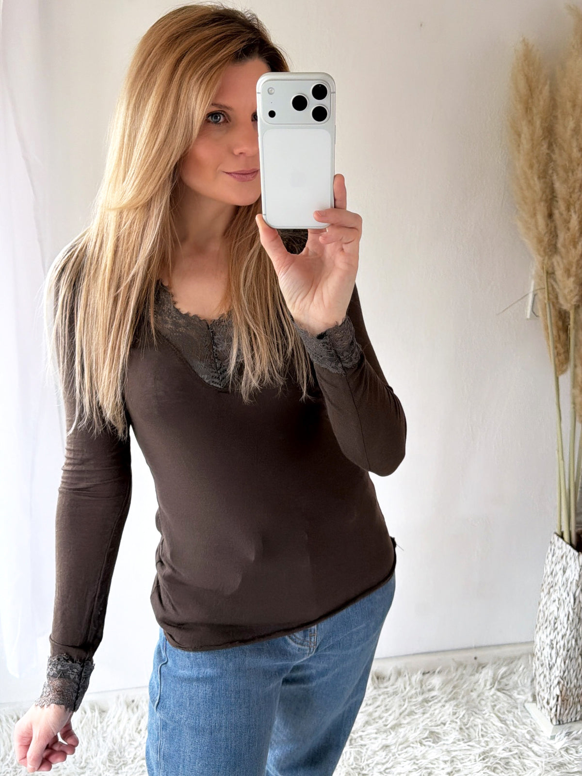 Shirt Kaschmir mit Spitze