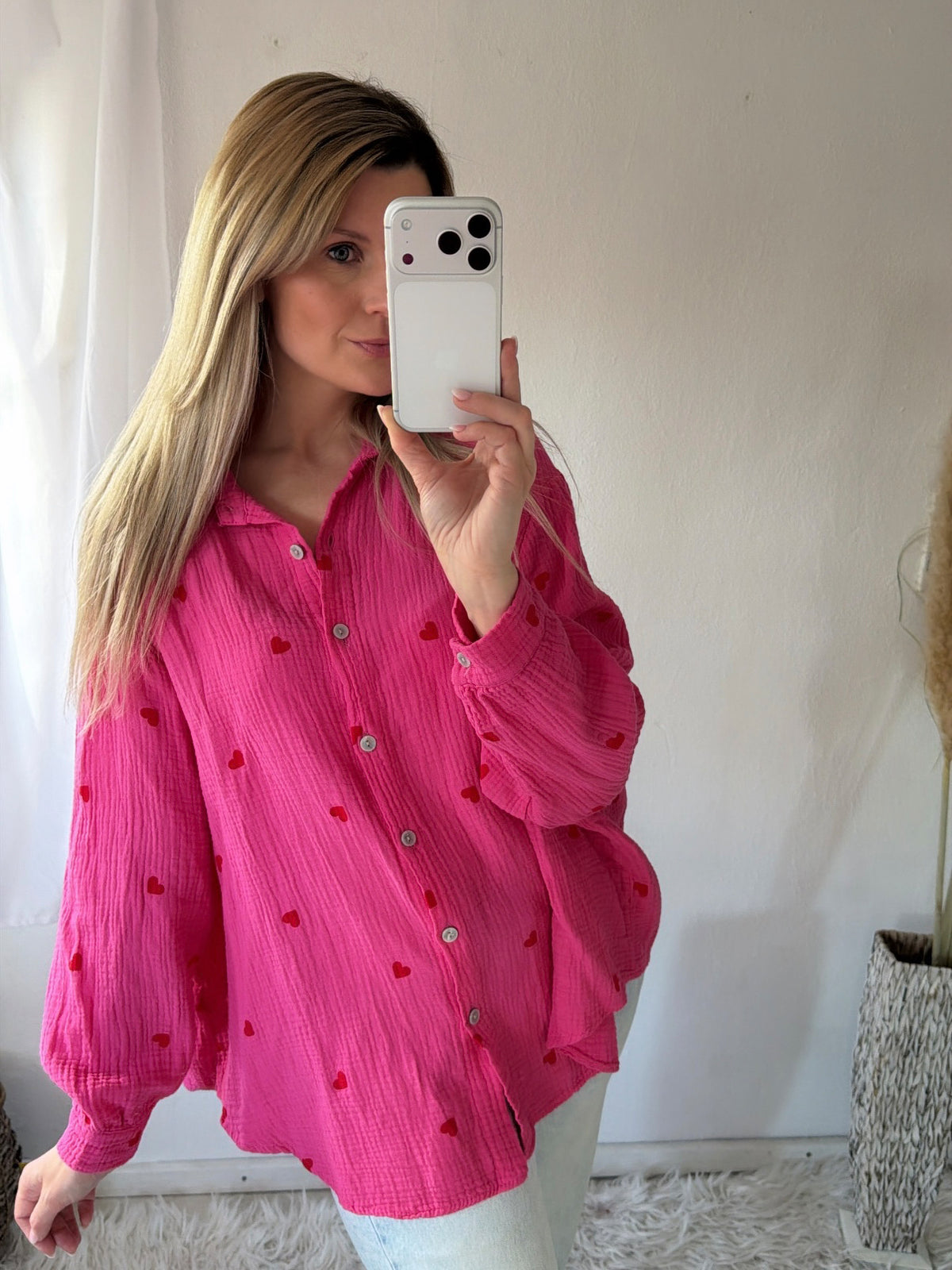 Musselin Bluse Oversize Herzchen