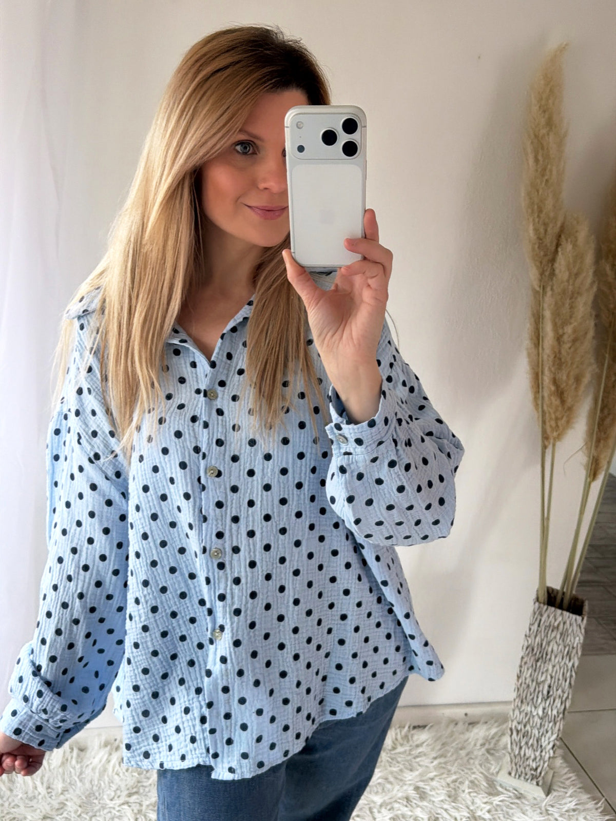 Musselin Bluse Oversize Polka Dots