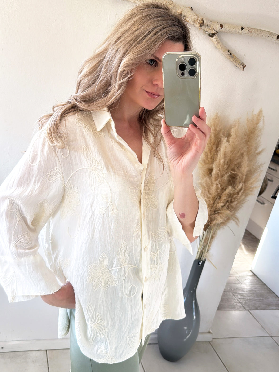 Bluse Blumen Stickerei Gr.36-42