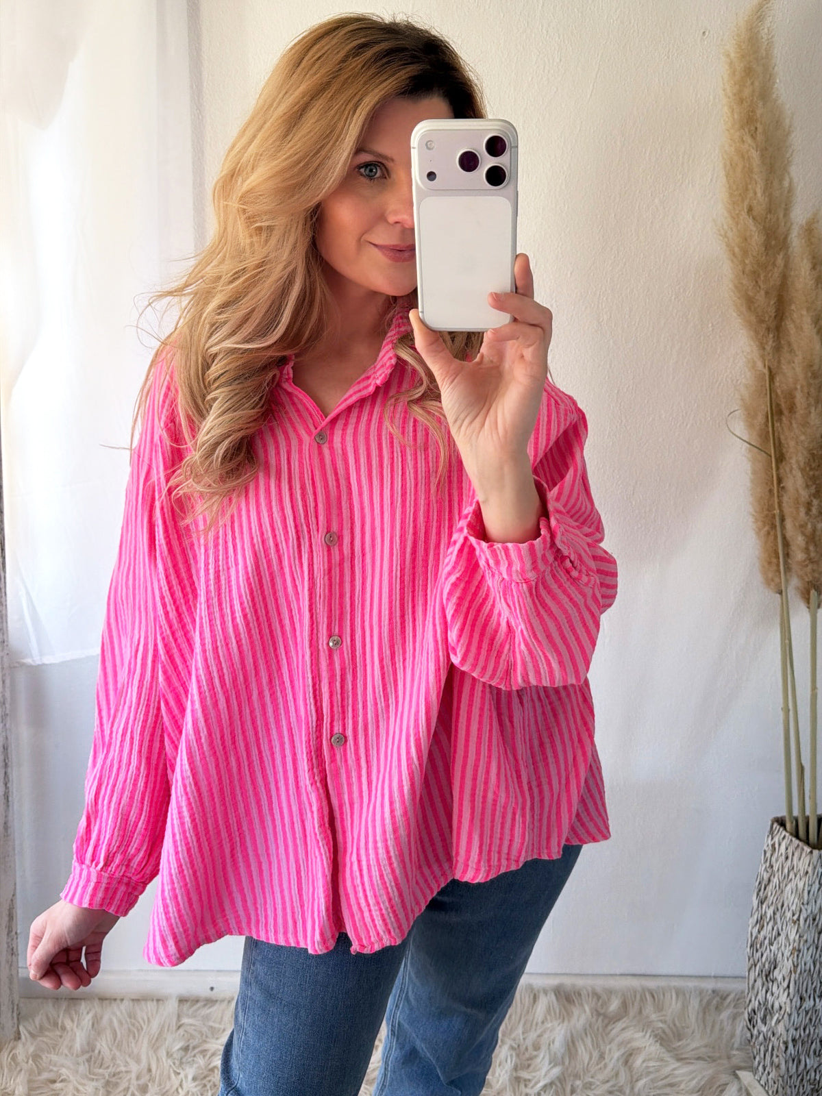 Musselin Bluse Oversize Soft Stripes