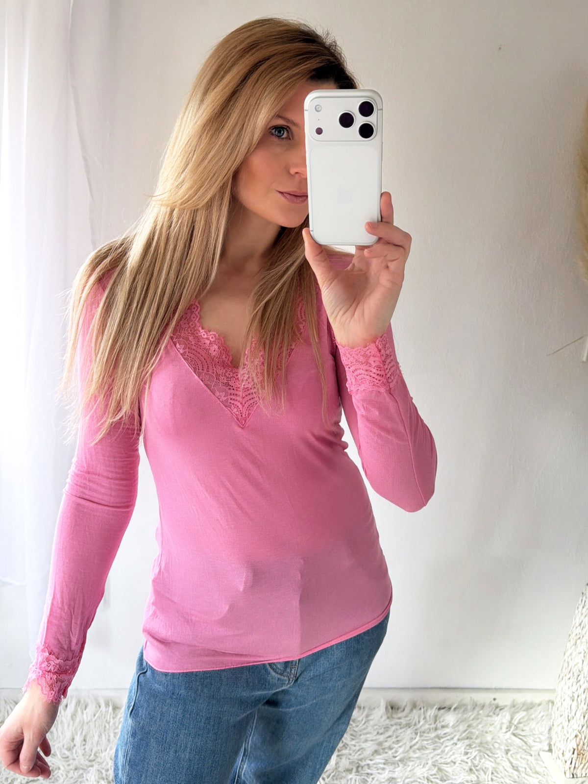 Shirt Kaschmir mit Spitze