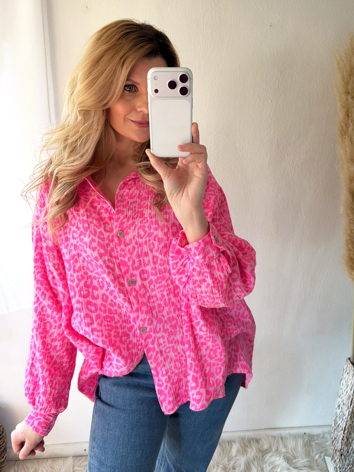 Musselin Bluse Oversize Soft Leo