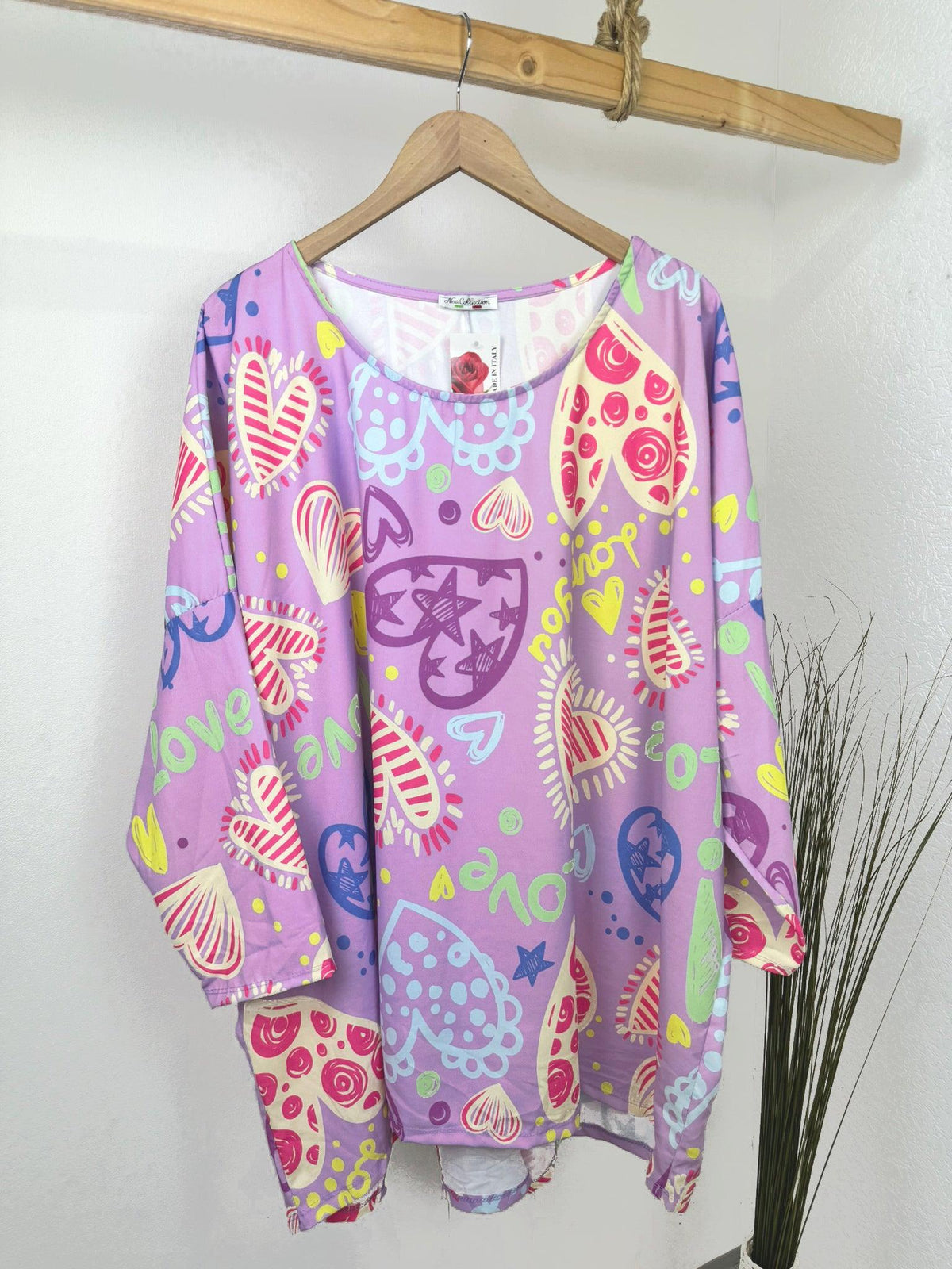 Shirt Herz und LOVE Motiv in blau flieder und mint Gr.48-54 - Uhlala Fashionstore